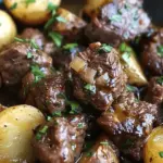 Garlic Butter Beef Bites & Potatoes make a perfect dinner