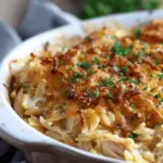 French Onion Chicken Orzo Casserole