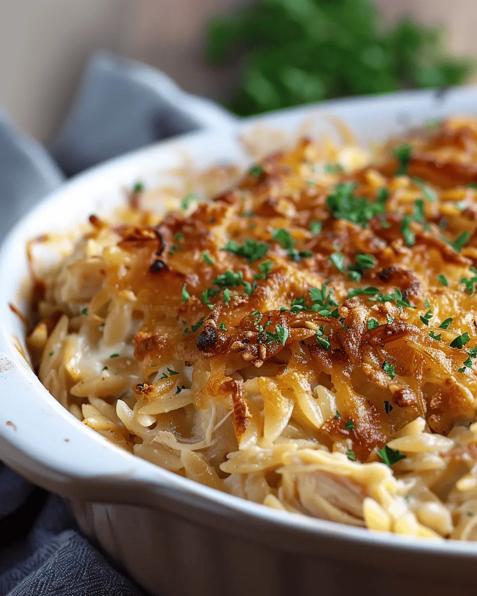 French Onion Chicken Orzo Casserole: Indulgent Comfort Food Upgrade