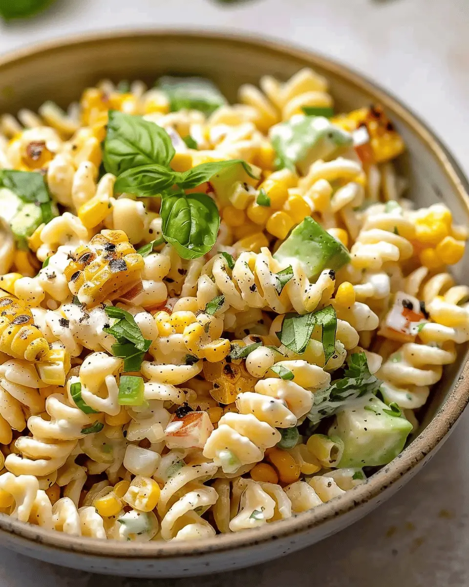 Creamy Street Corn Pasta Salad with Turkey Bacon Delight