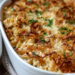 French Onion Chicken Orzo Casserole