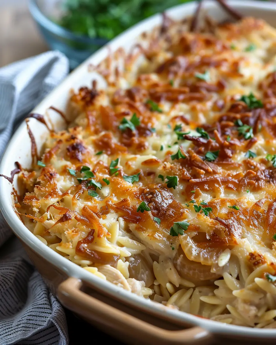French Onion Chicken Orzo Casserole: Easy Comfort Food Delight